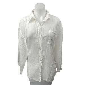 SNDYS Women's White Silk Blend Pocket Long Sleeve Button Down Shirt Top Size M